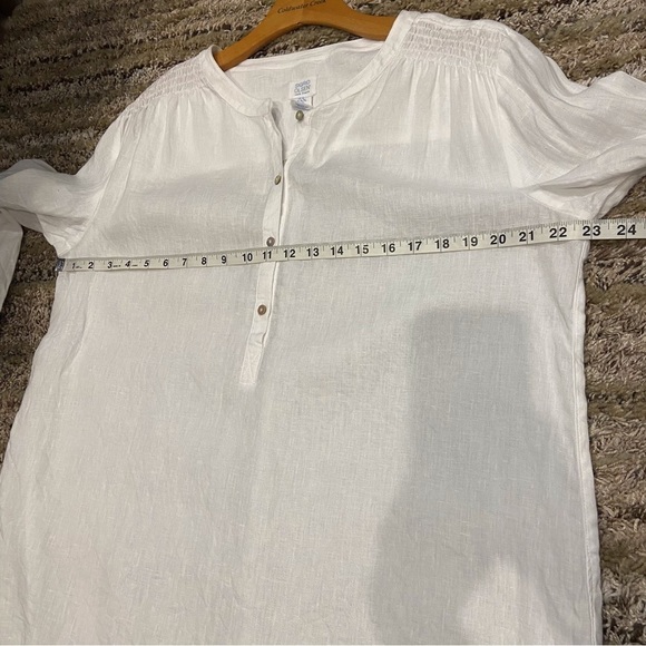 Sigrid Olsen XL Linen Half Button down Pullover Top Shirt Roll Tab sleeves White - Picture 10 of 11